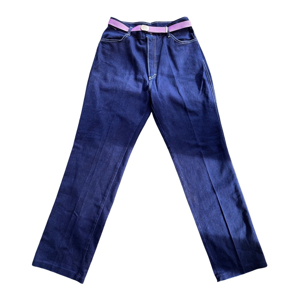 Y2K Cap Ferrat Vintage High Waisted Straight Leg Indigo Jeans Pink Belt Purple
